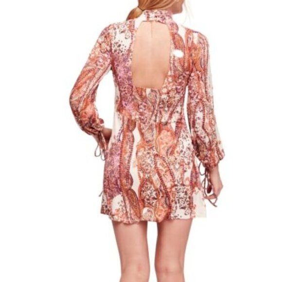FREE PEOPLE All Dolled Up Ivory Paisley Bohemian Stretchy Mini Dress Medium NWT - Picture 2 of 12